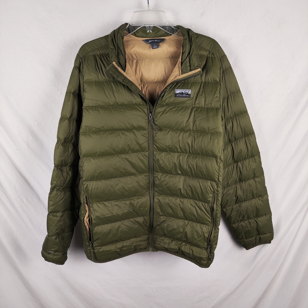 Eddie Bauer Jacket Mens Large Green Puffer Quilted Full Zip Lightweight Winter